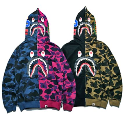 Bape Winter Fashion Army Camouflage Couples Wear Shark Coat Hoodie 1