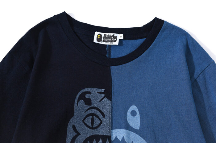 BAPE Half Black Blue Shark Print Short Sleeve T-shirt 3
