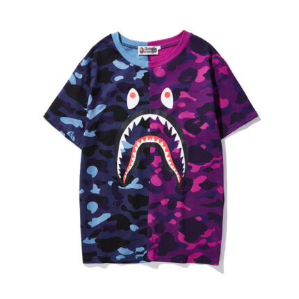 BAPE Shark Half And Half Purple New Camouflage Men Short Sleeve T-Shirts 1