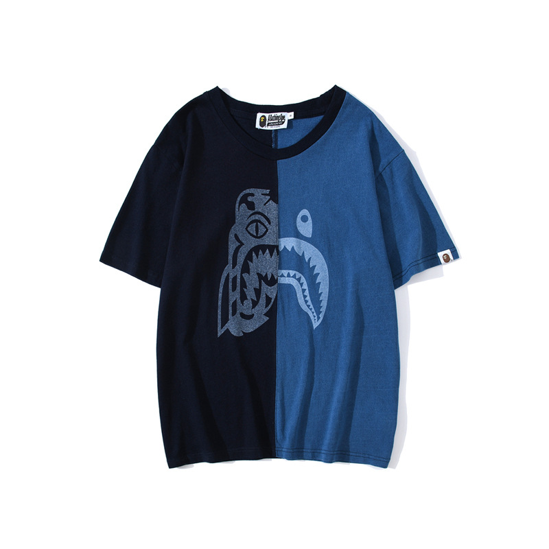 BAPE Half Black Blue Shark Print Short Sleeve T-shirt 1