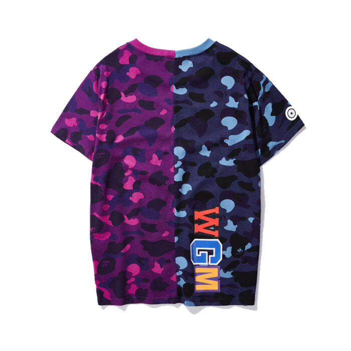 BAPE Shark Half And Half Purple New Camouflage Men Short Sleeve T-Shirts 2