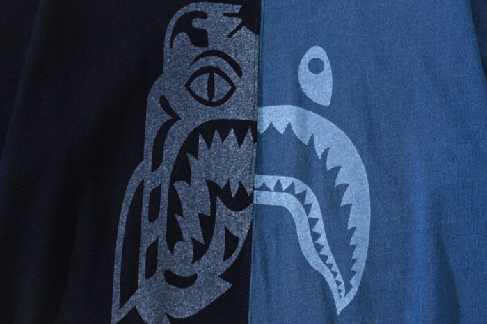BAPE Half Black Blue Shark Print Short Sleeve T-shirt 4